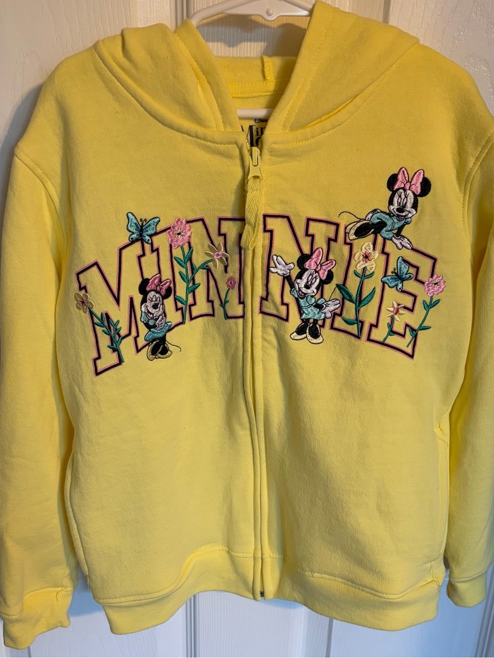 Disney Minnie Yellow Girls' Zip Hoodie, Size 7/8 New